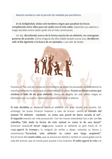 Tema 7 Sesión 1 / cuento Los 6 ciegos y el elefante / Marta Gordillo