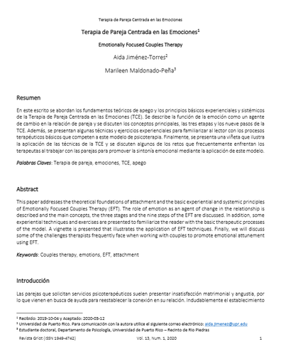 Tema 5 Sesión 1 / Terapia de Pareja Centrada en las Emociones / Cristina Velasco