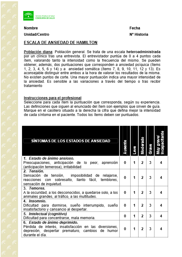 Tema 5 Sesión 1 / Escala de ansiedad de Hamilton / Cristina Velasco