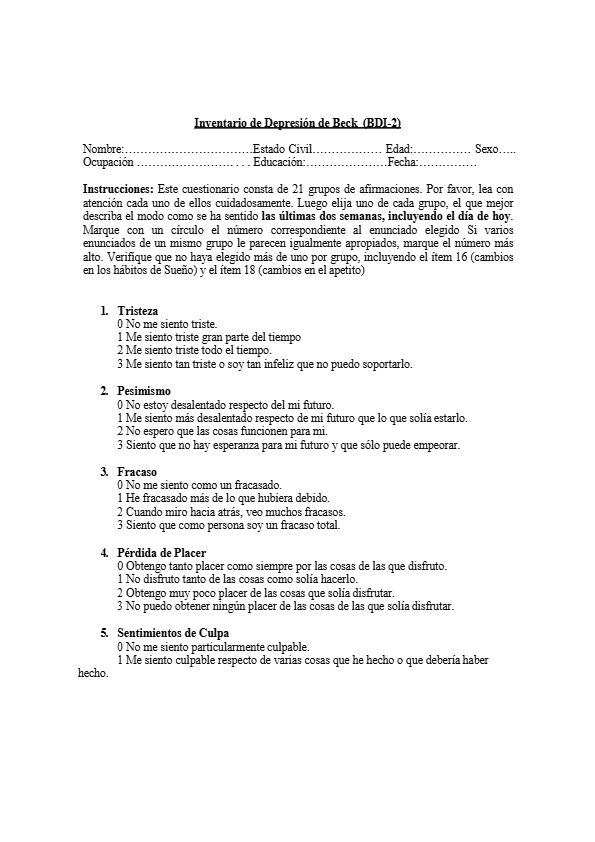 Tema 5 Sesión 1 / Inventario de Depresión de Beck / Cristina Velasco