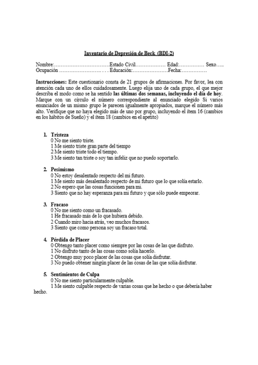Tema 5 Sesión 1 / Inventario de Depresión de Beck / Cristina Velasco