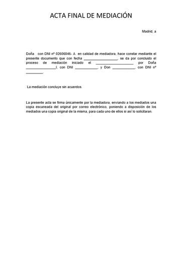 Tema 6 Sesión 2 / Acta final de mediación sin acuerdo / Ana Criado